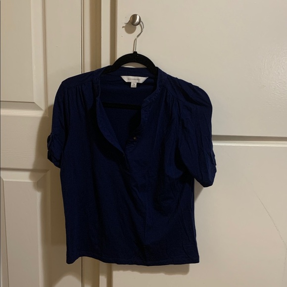 Madison Grey Navy Short-Sleeves Top with Mandarin Collar - Picture 1 of 4